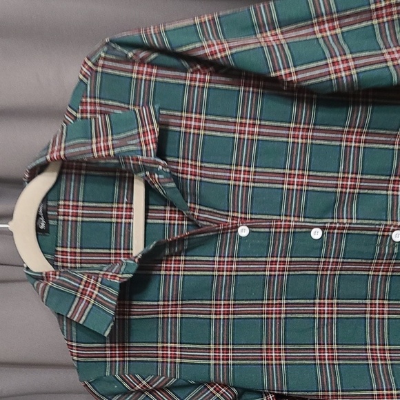 Style Dome Womens Green Plaid Tunic/Shirt Dress Buttons Size L EUC - Picture 3 of 7